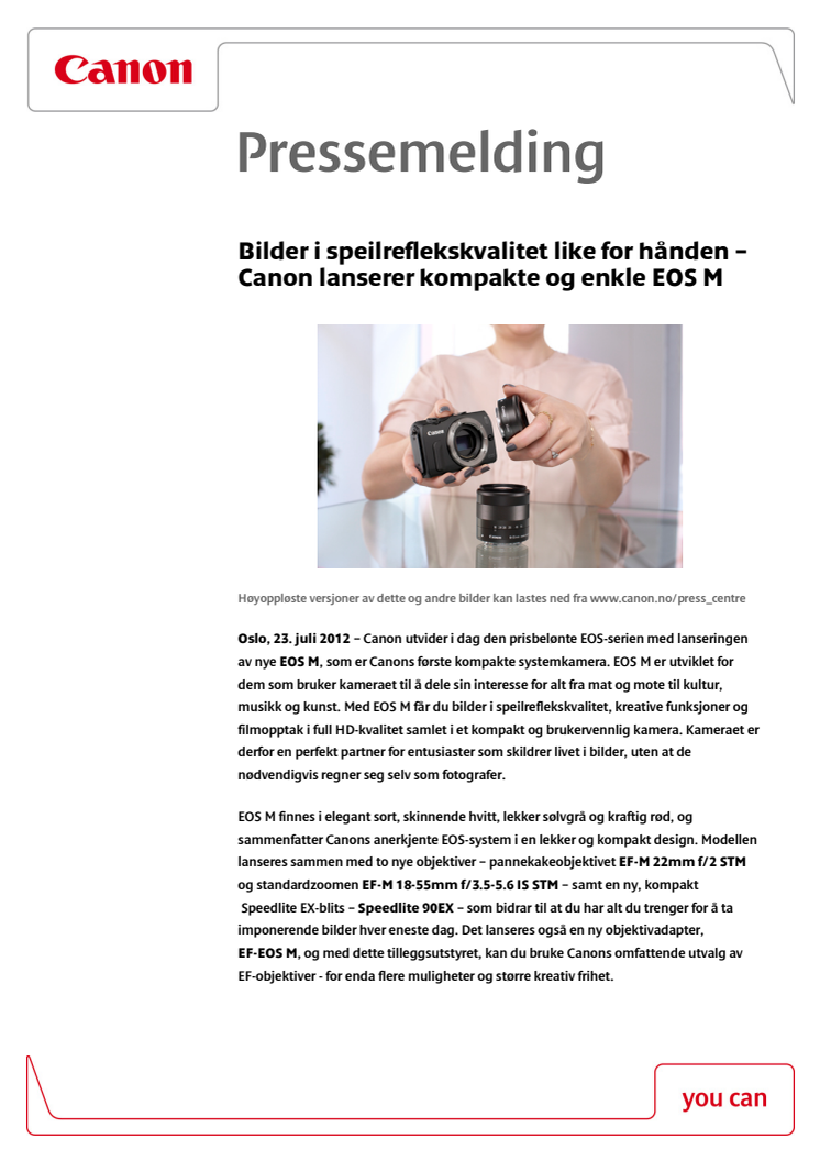 Bilder i speilreflekskvalitet like for hånden – Canon lanserer kompakte og enkle EOS M 