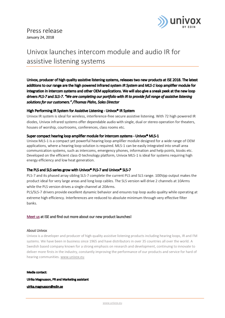 Univox launches intercom module and audio IR for assistive listening systems
