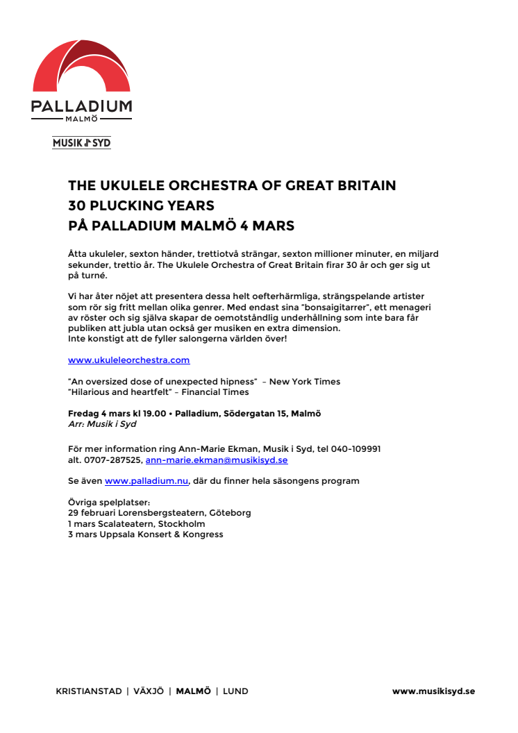 The Ukulele Orchestra of Great Britain – 30 Plucking Years på Palladium Malmö 4 mars