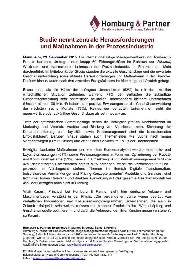 Studie nennt zentrale Herausforderungen und Maßnahmen in der Prozessindustrie