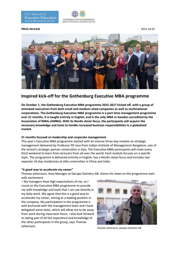 Inspired kick-off for the Gothenburg Executive MBA programme