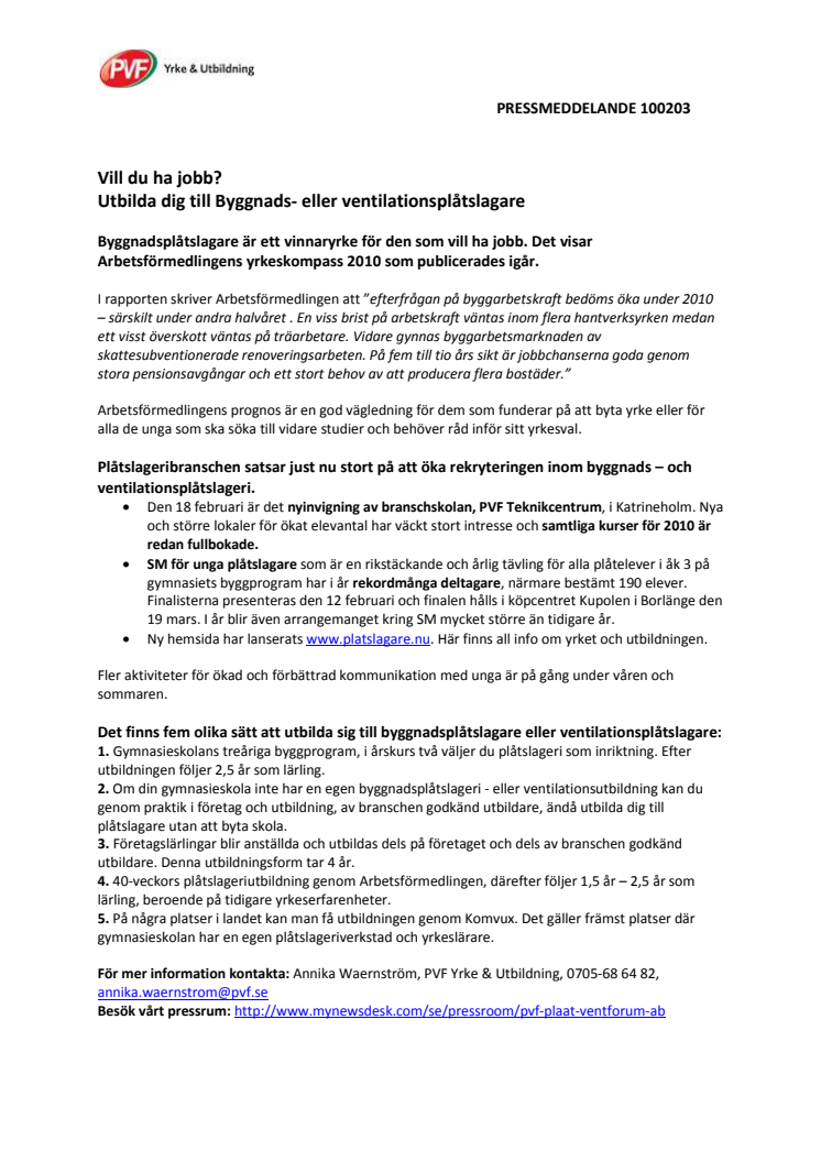 Vill du ha jobb? Bli plåtslagare!