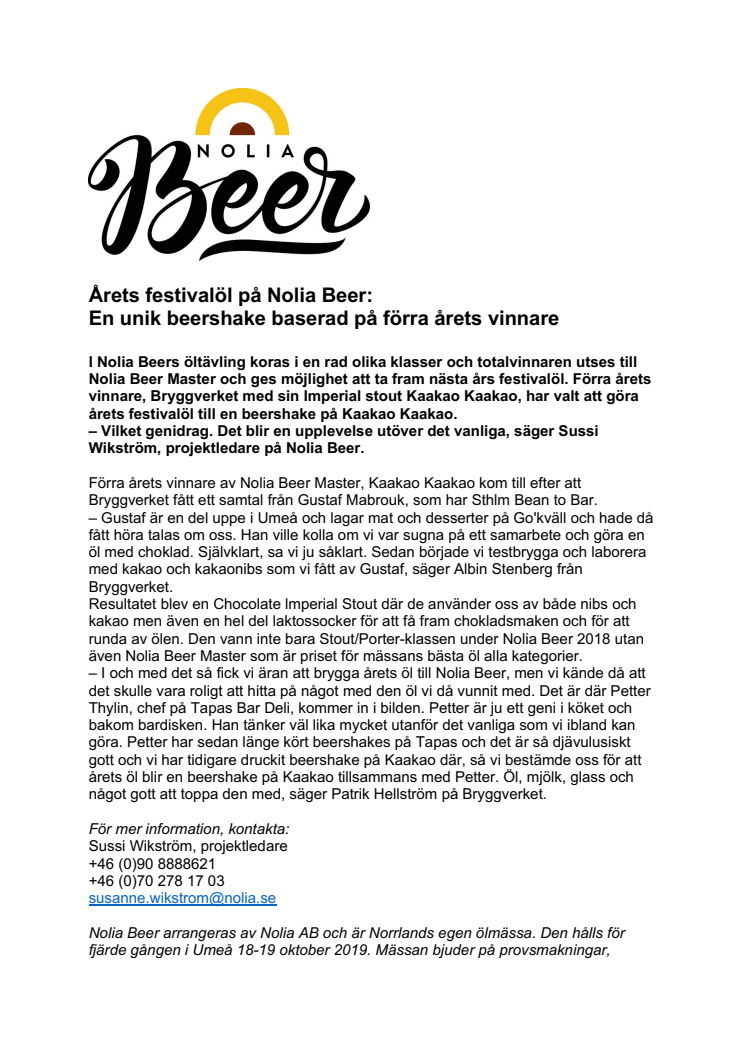 Årets festivalöl på Nolia Beer: En unik beershake baserad på förra årets vinnare