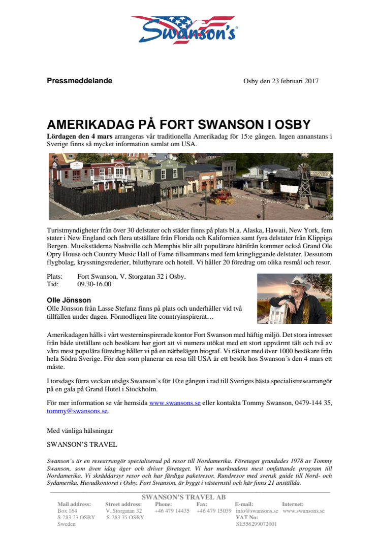 Amerikadag på Fort Swanson i Osby 4 mars