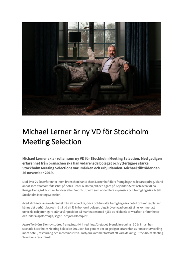 ​Michael Lerner är ny VD för Stockholm Meeting Selection