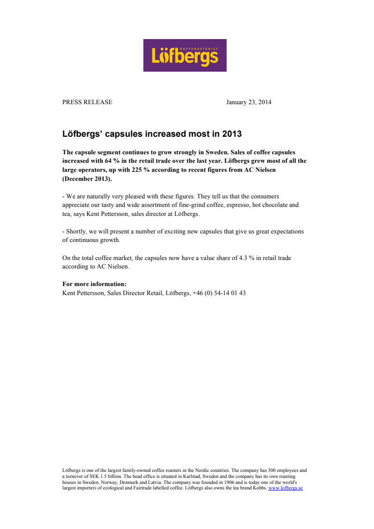 Löfbergs’ capsules increased most in 2013