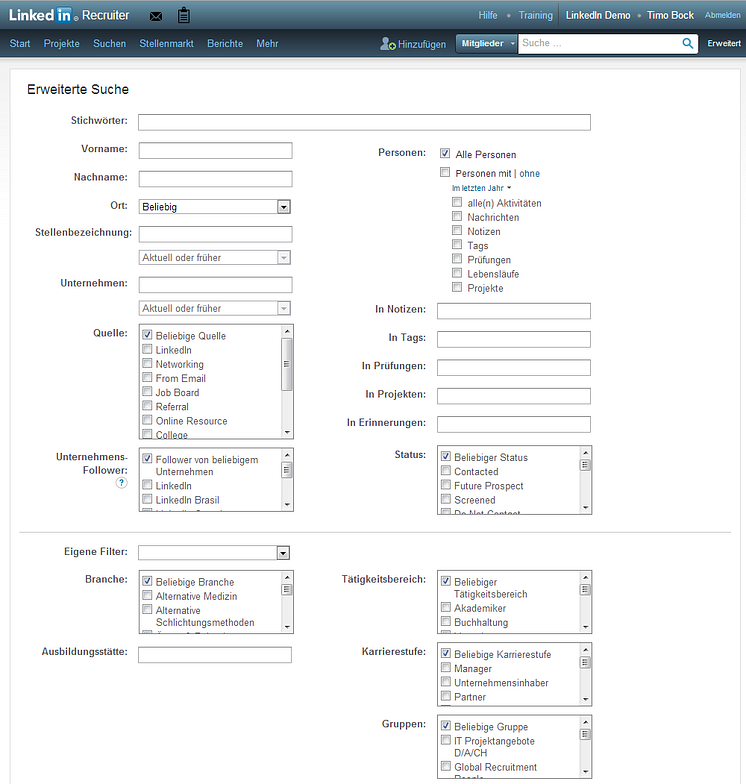 LinkedIn Recruiter: Suche