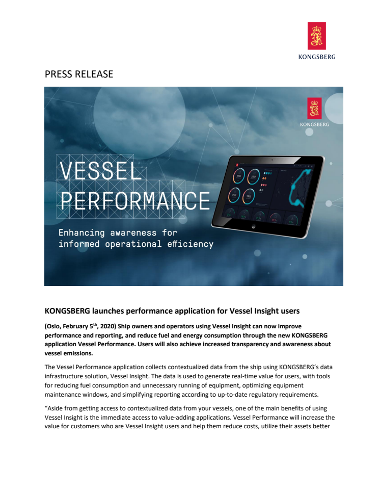 KONGSBERG launches performance application for Vessel Insight users
