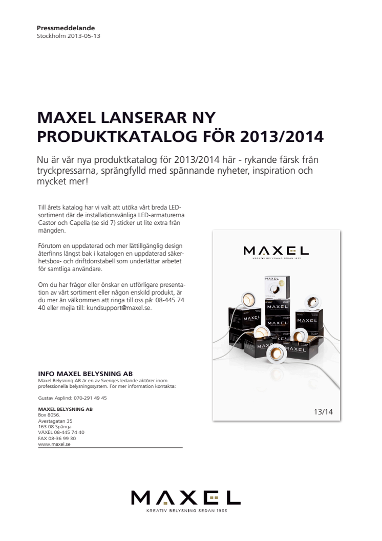 Maxel lanserar ny produktkatalog för 2013/2014