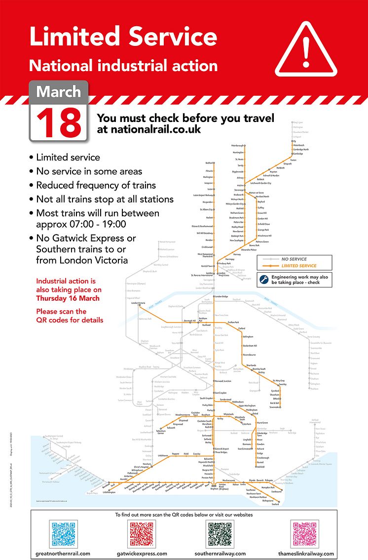 Saturday 18 March GTR strike map