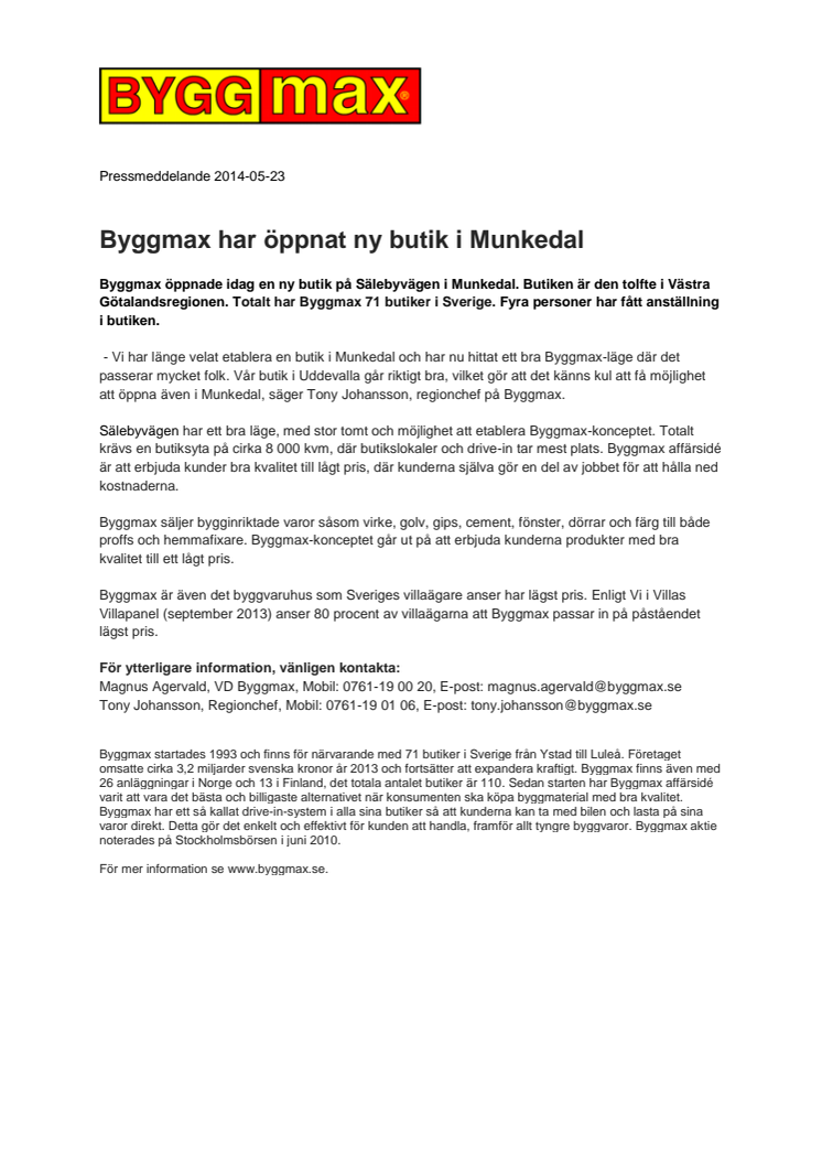 Byggmax har öppnat ny butik i Munkedal