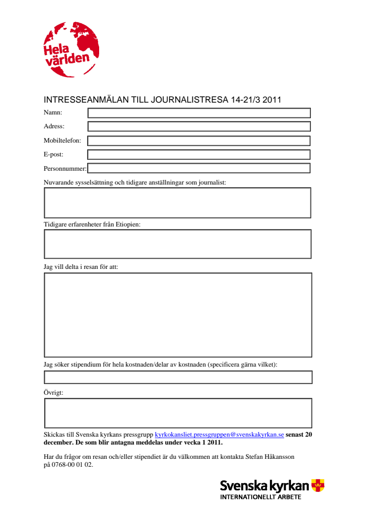 Intresseanmälan Studieresa till Etiopien