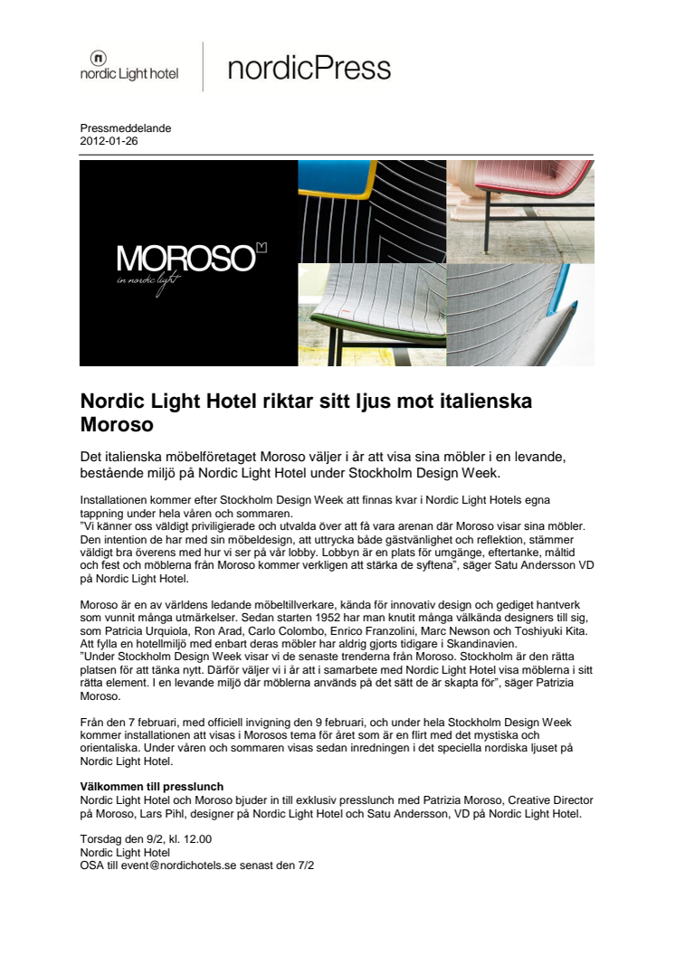 Nordic Light Hotel riktar sitt ljus mot italienska Moroso