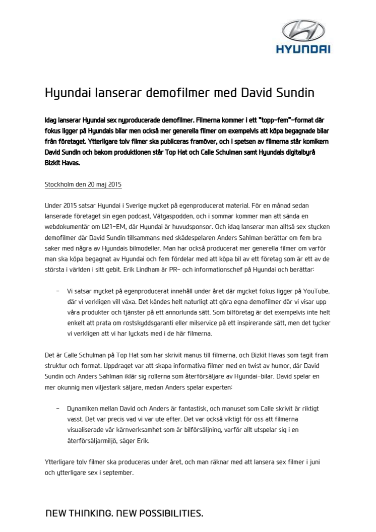 Hyundai lanserar demofilmer med David Sundin