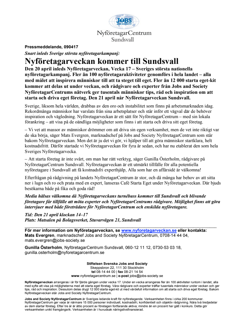 Nyföretagarveckan kommer till Sundsvall