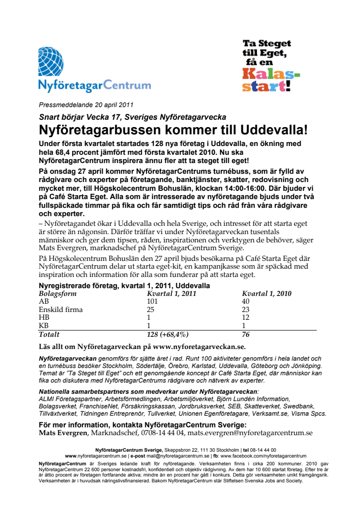 Snart börjar Sveriges Nyföretagarvecka: Nyföretagarbussen kommer till Uddevalla!