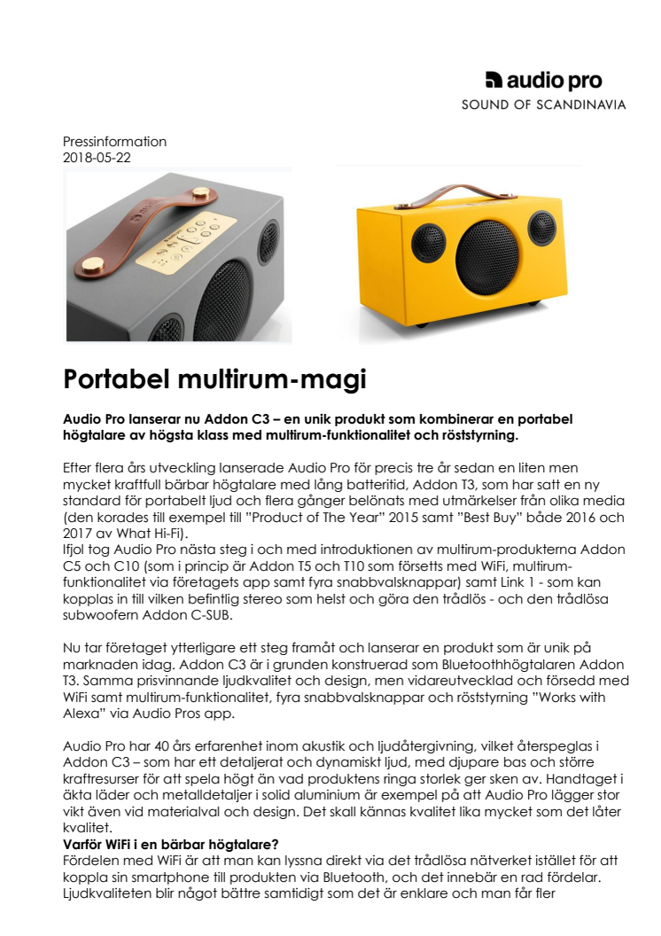 Portabel multirum-magi från Audio Pro