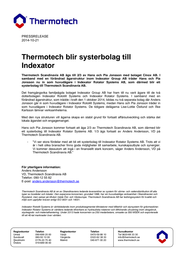 Thermotech blir systerbolag till Indexator
