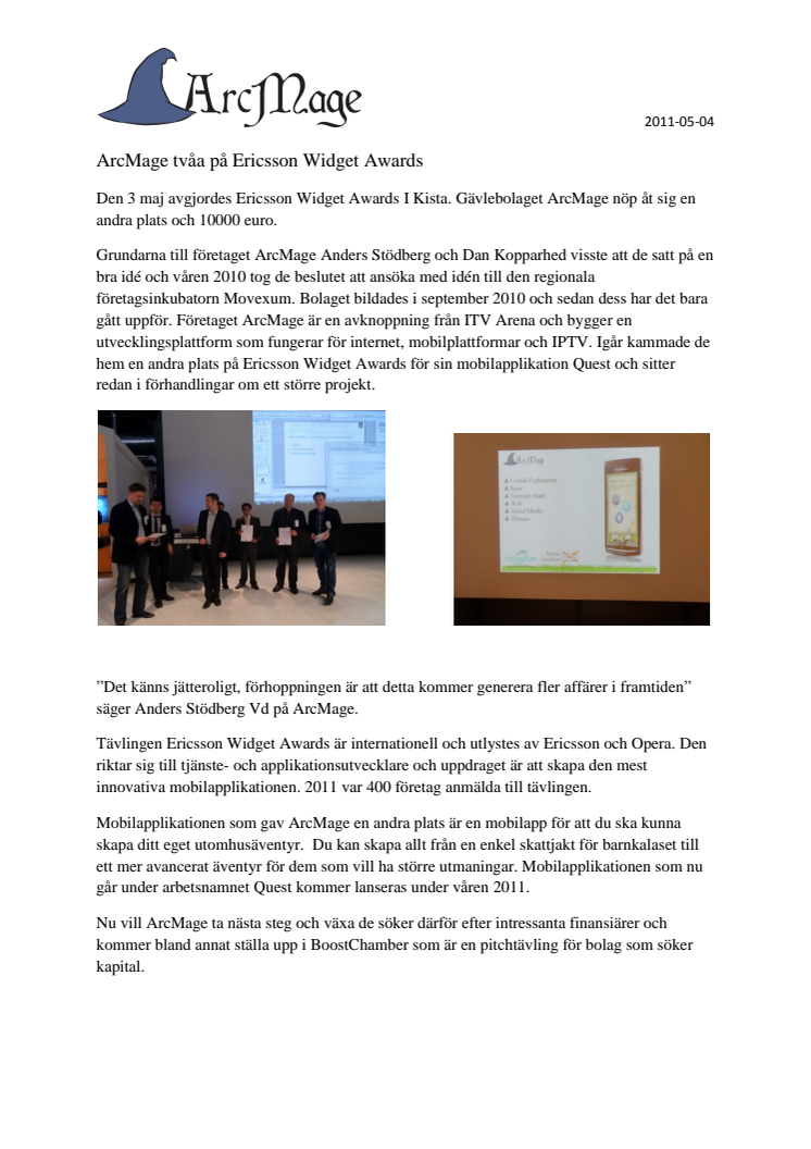 ArcMage tvåa på Ericsson Widget Awards