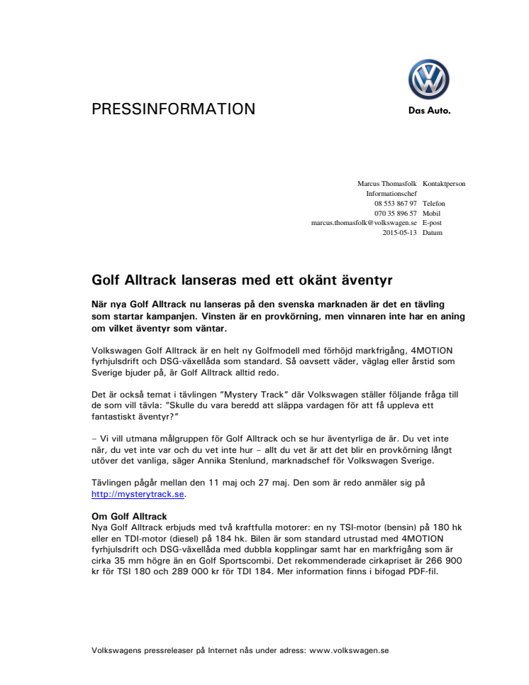 Golf Alltrack lanseras med ett okänt äventyr
