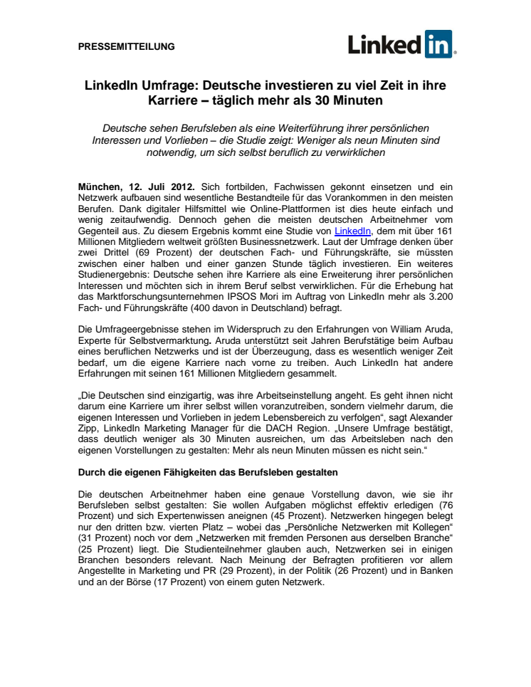 LinkedIn Umfrage: Deutsche investieren zu viel Zeit in ihre Karriere – täglich mehr als 30 Minuten