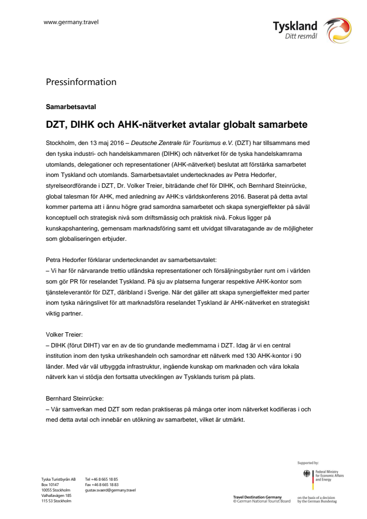 ​DZT, DIHK och AHK-nätverket avtalar globalt samarbete