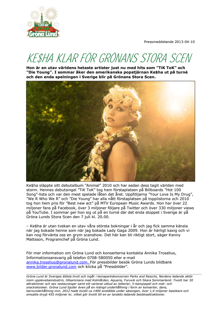 Ke$ha klar för Grönans Stora Scen