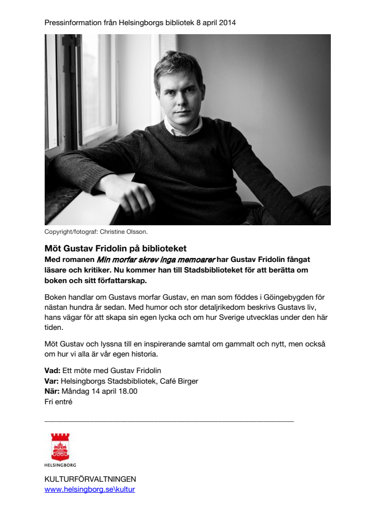 Möt Gustav Fridolin på Helsingborgs bibliotek