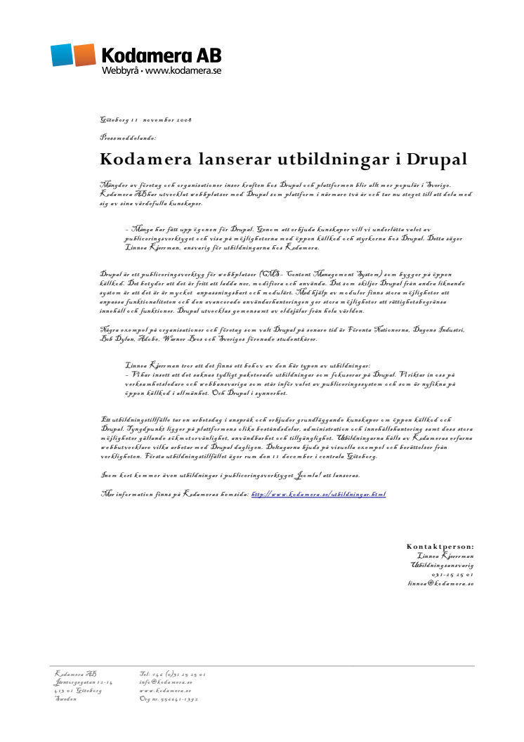 Kodamera lanserar utbildningar i Drupal