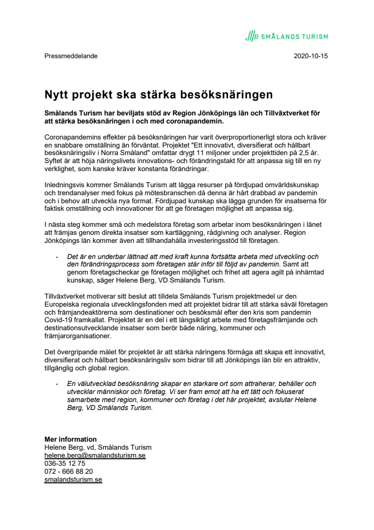 Nytt projekt ska stärka besöksnäringen