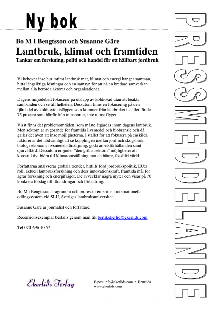 Ny bok: Lantbruk, klimat och framtiden