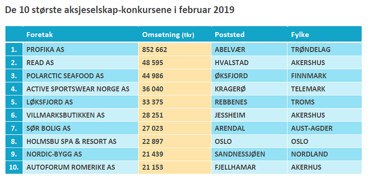 De 10 største AS-konkursene i februar 2019