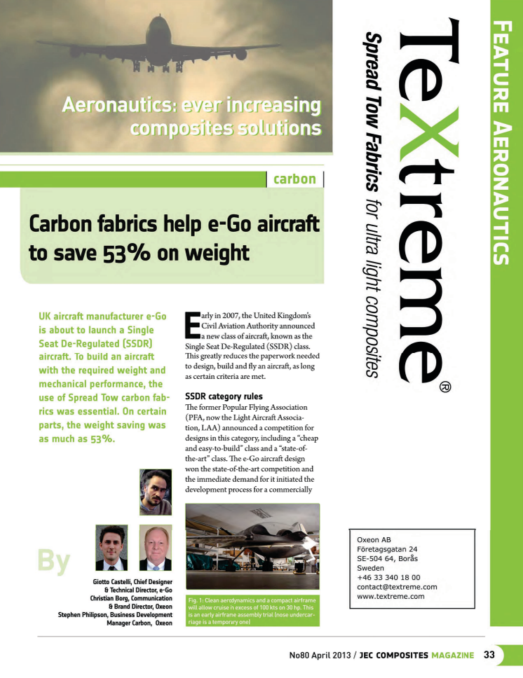 Case Study - Carbon fabrics help e-Go aircraft to save 53% on weight