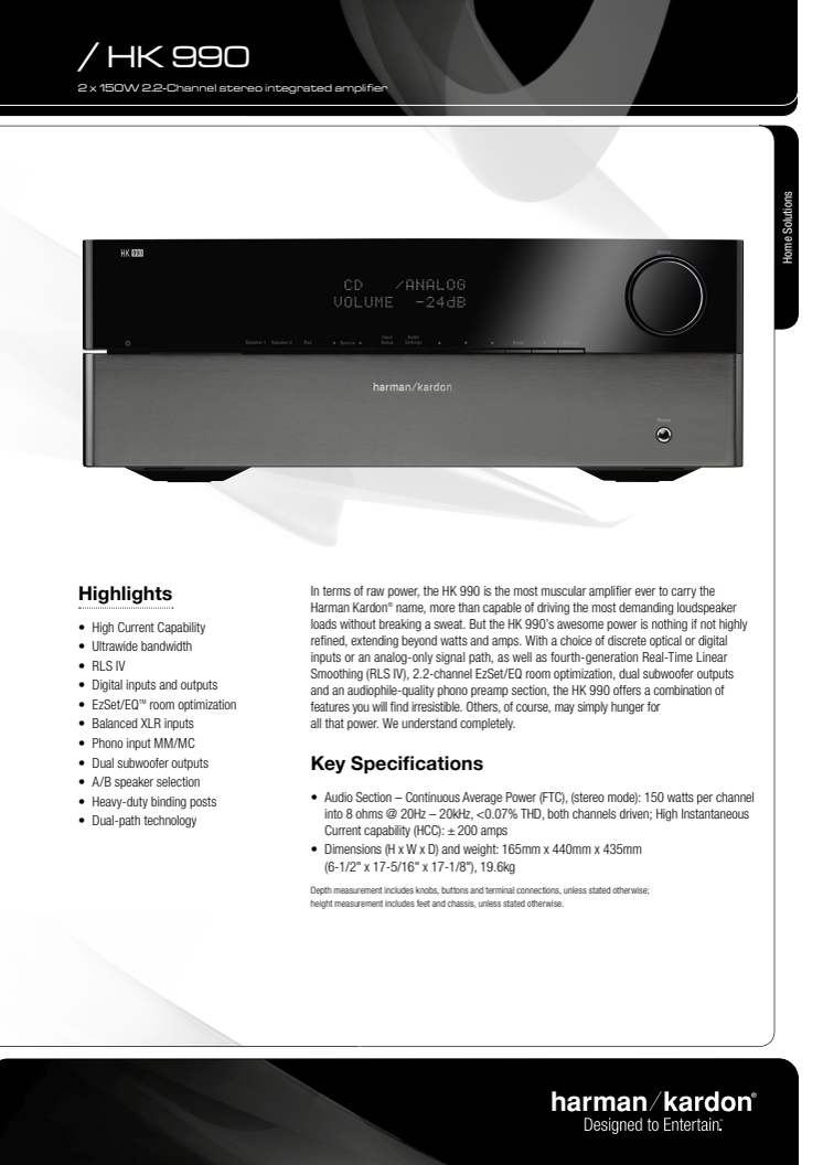 Specification sheet HK 990