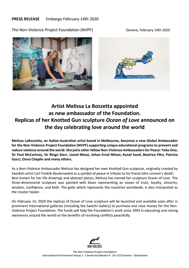 "Ocean of Love" by new Non-Violence Ambassador Melissa La Bozzetta