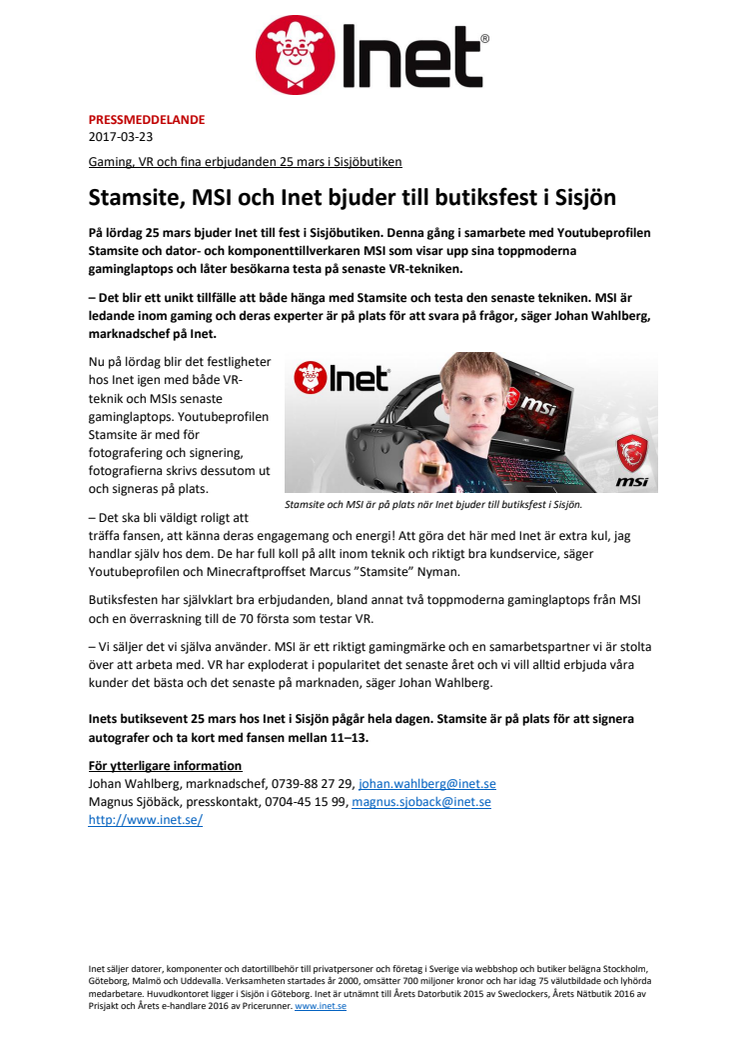 Stamsite, MSI och Inet bjuder till butiksfest i Sisjön