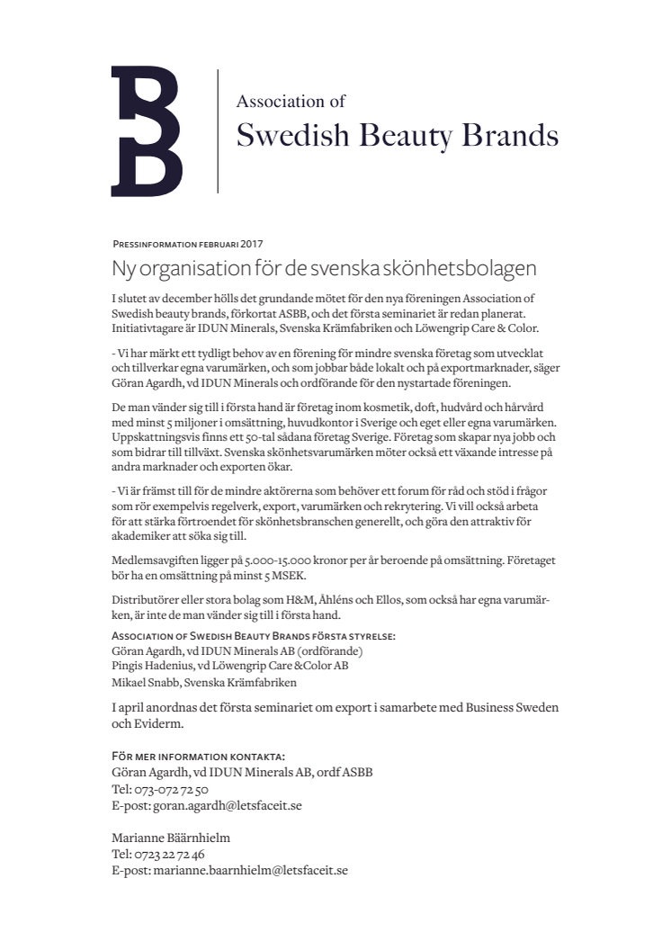 Ny organisation för de svenska skönhetsbolagen