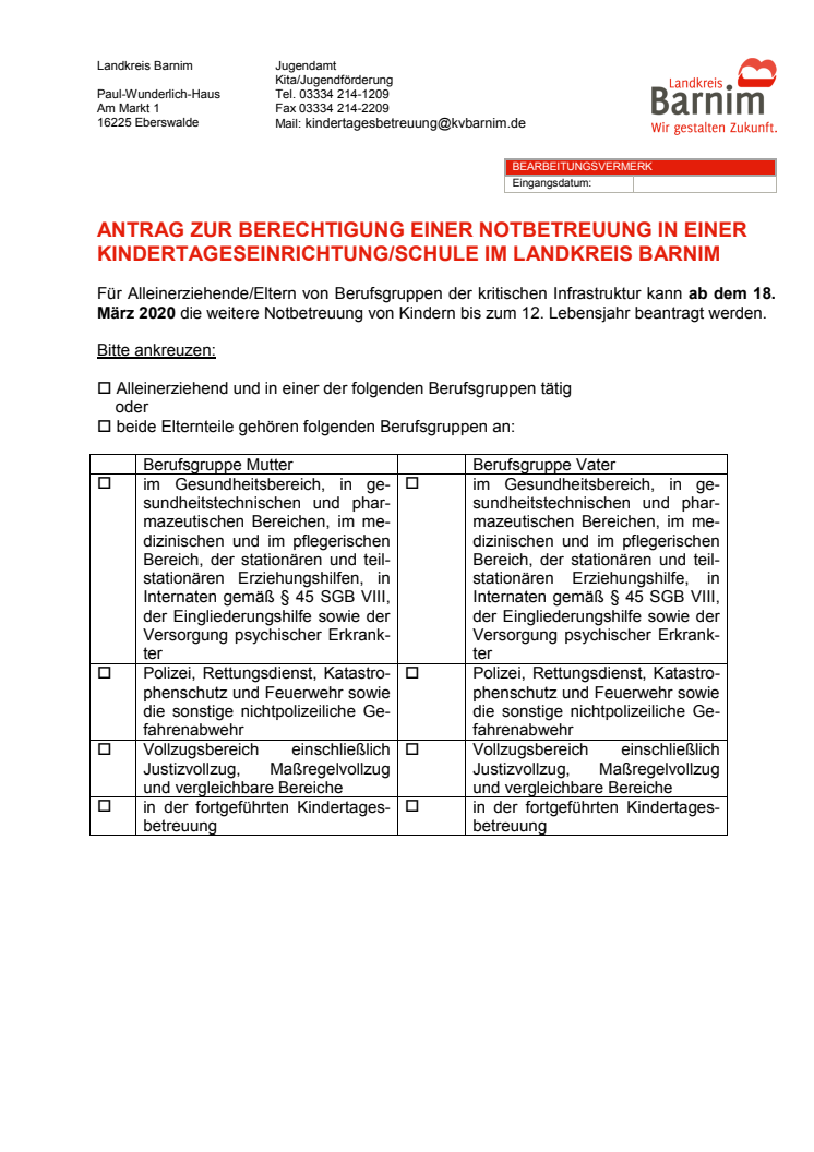 Antrag Notbetreuung LK Barnim