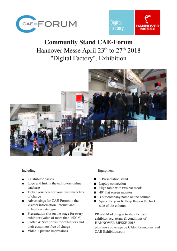 Registration for participation in the CAE-Forum Community stand at the Hannover Fair 2018