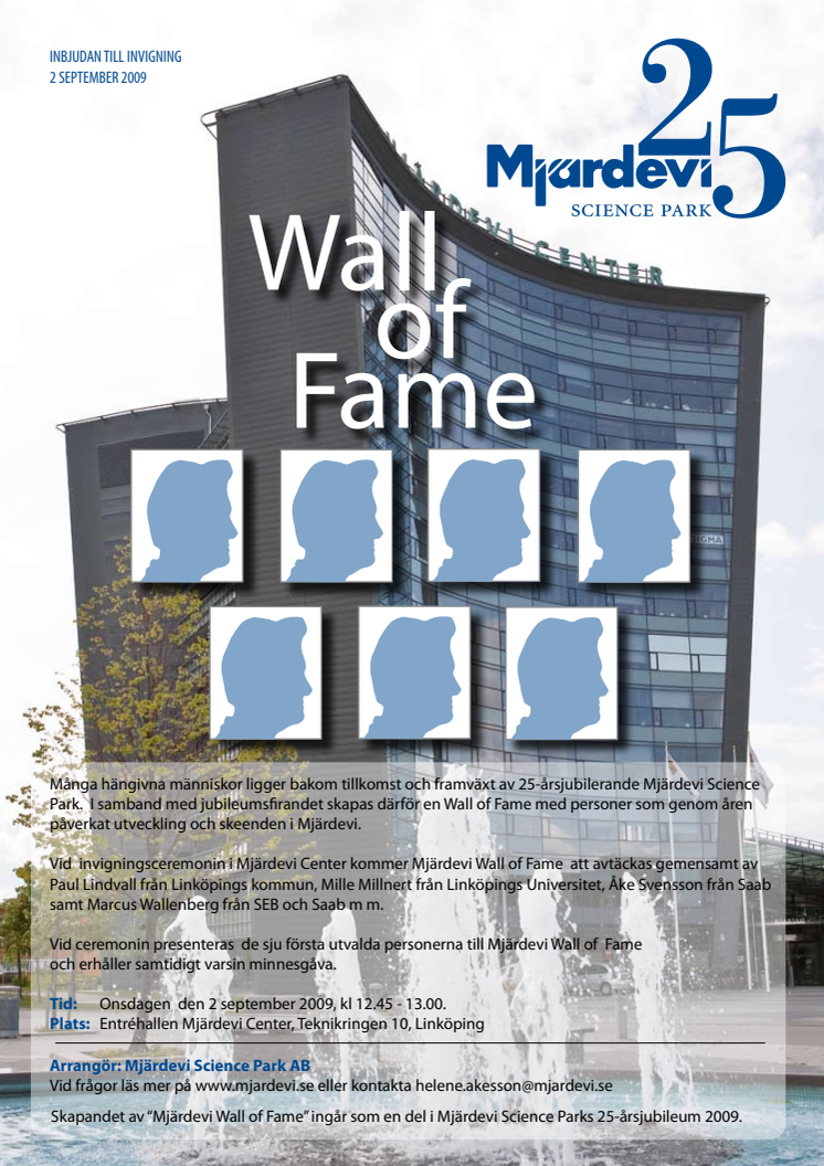 Pressinbjudan "Mjärdevi Wall of Fame"