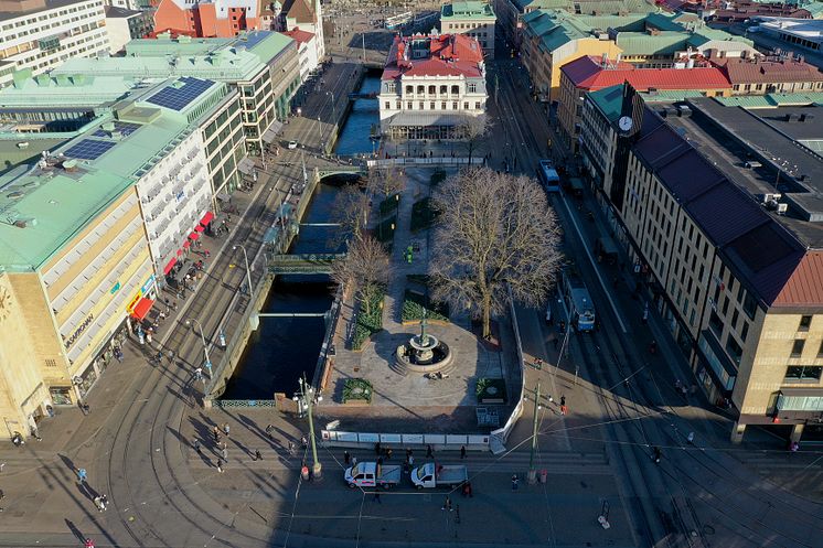 Drönarbild över Brunnsparken inför öppning 17 feb 2020