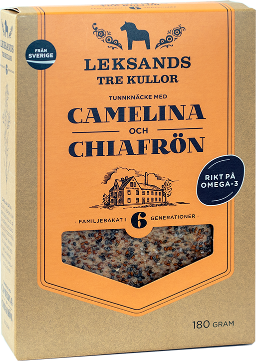 Tre Kullor Camelina och Chiafrön förpackning