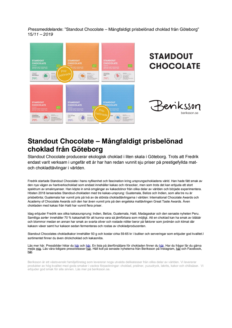 Standout Chocolate – Mångfaldigt prisbelönad choklad från Göteborg