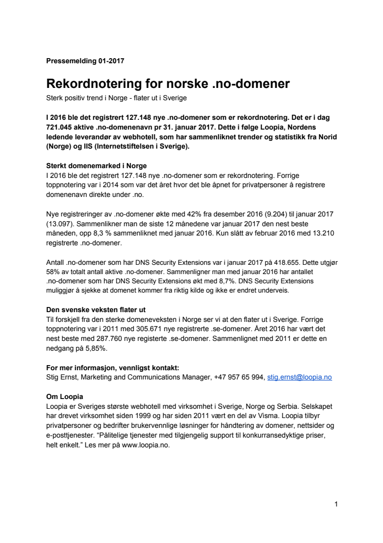 Rekordnotering for norske .no-domener. Sterk positiv trend i Norge - flater ut i Sverige