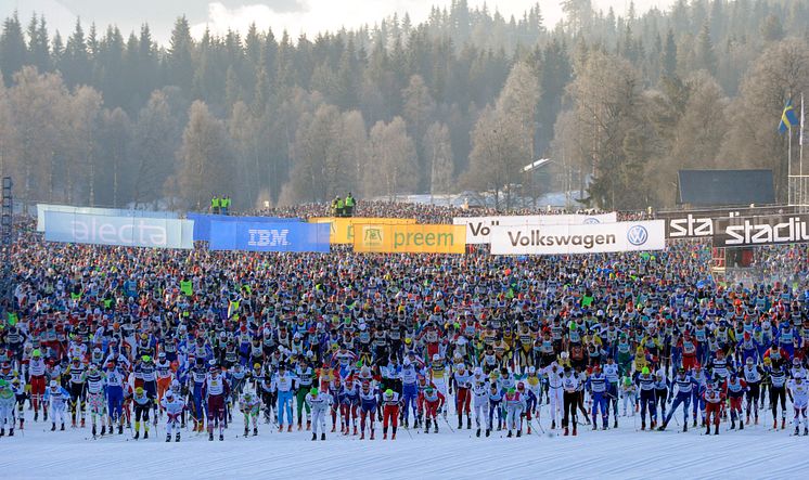 Starten av det 88:e Vasaloppet söndag 4 mars kl 08.00 i Berga by, Sälen.