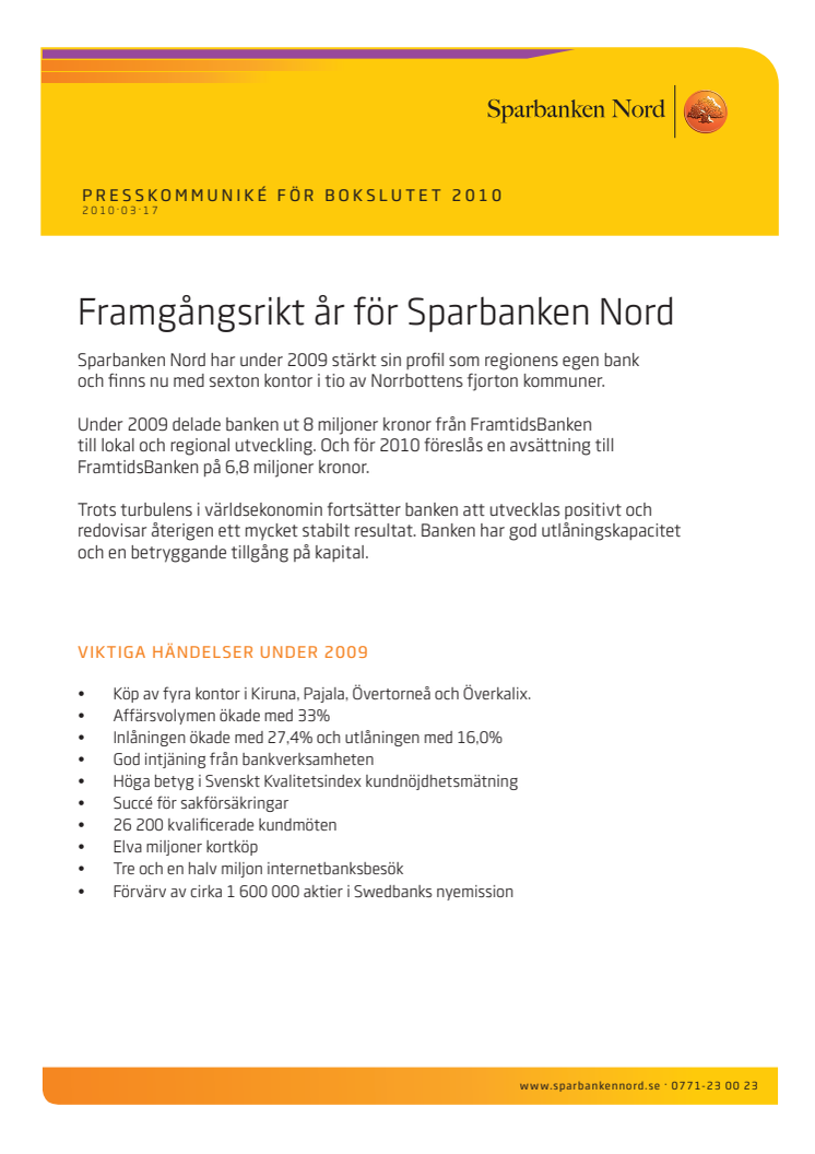 Framgångsrikt år för Sparbanken Nord 