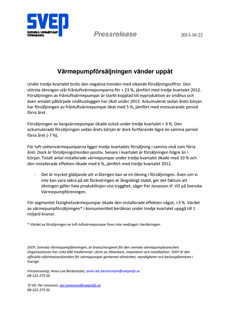 Värmepumpförsäljningen vänder uppåt