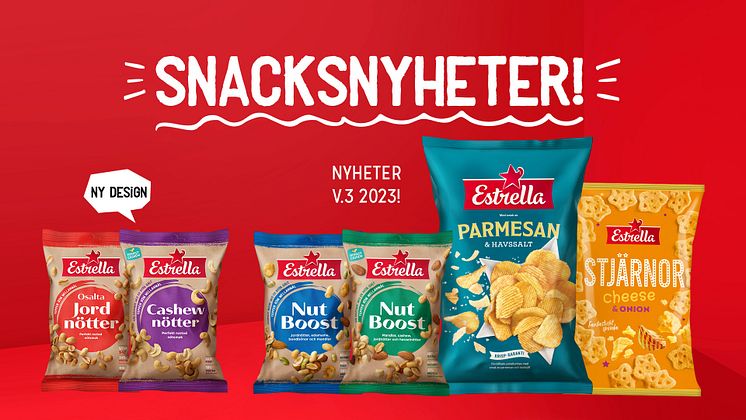 Snacksnyheter v.3 2023 + Ny design nötter pratbubbla ovanför