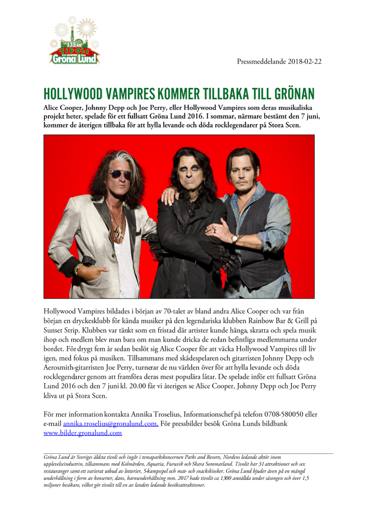 Hollywood Vampires kommer tillbaka till Grönan