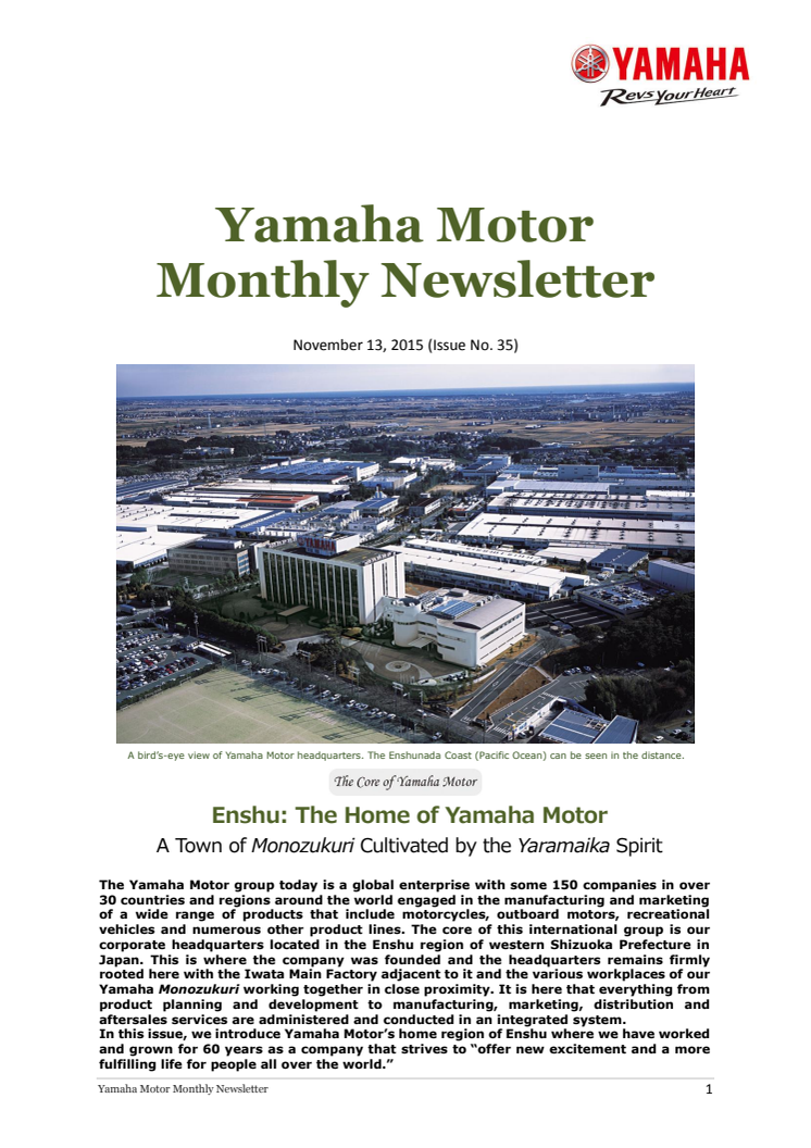 Yamaha Motor Monthly Newsletter  No. 35(Nov.2015) Enshu: The Home of Yamaha Motor